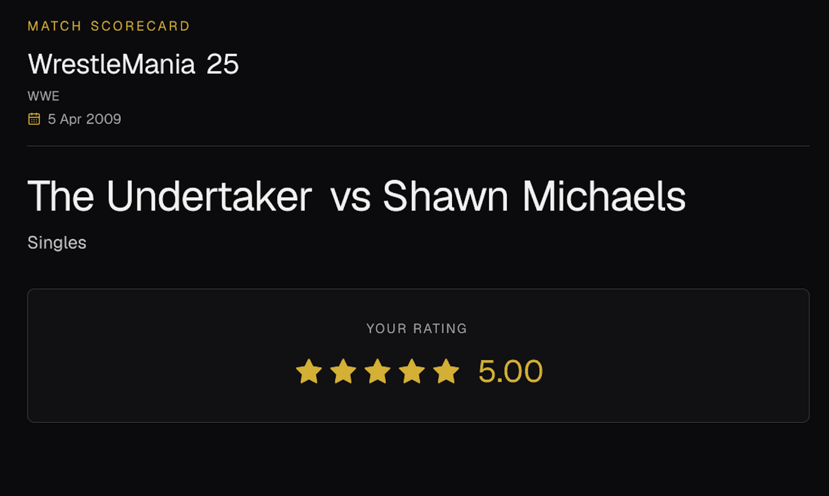 WrestleLedger Match Scorecard example
